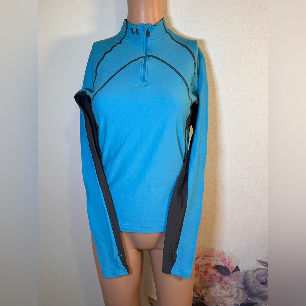 Under Armour blue grey pullover sweater long sleeve thermal winter ski